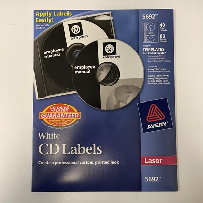 Avery White CD/DVD Labels, Laser #5692 40 Disc 80 Spine NEW NIP