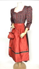 Vintage 80er Jahre Maßgeschneidert Luxus Dirndl Folk Rot Trachtenschürze Tasche Seide Seiden M