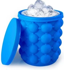 2-in-1 Ice Cube Mold & Tray Set – Large Portable Silicone Ice Maker Bucket