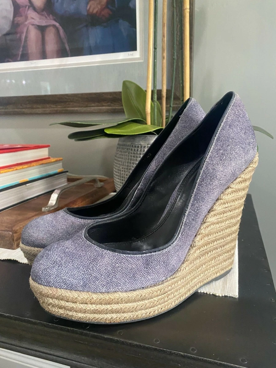 Theory Chambray Denim Blue Closed Toe Espadrille Wedges Women's Size 40