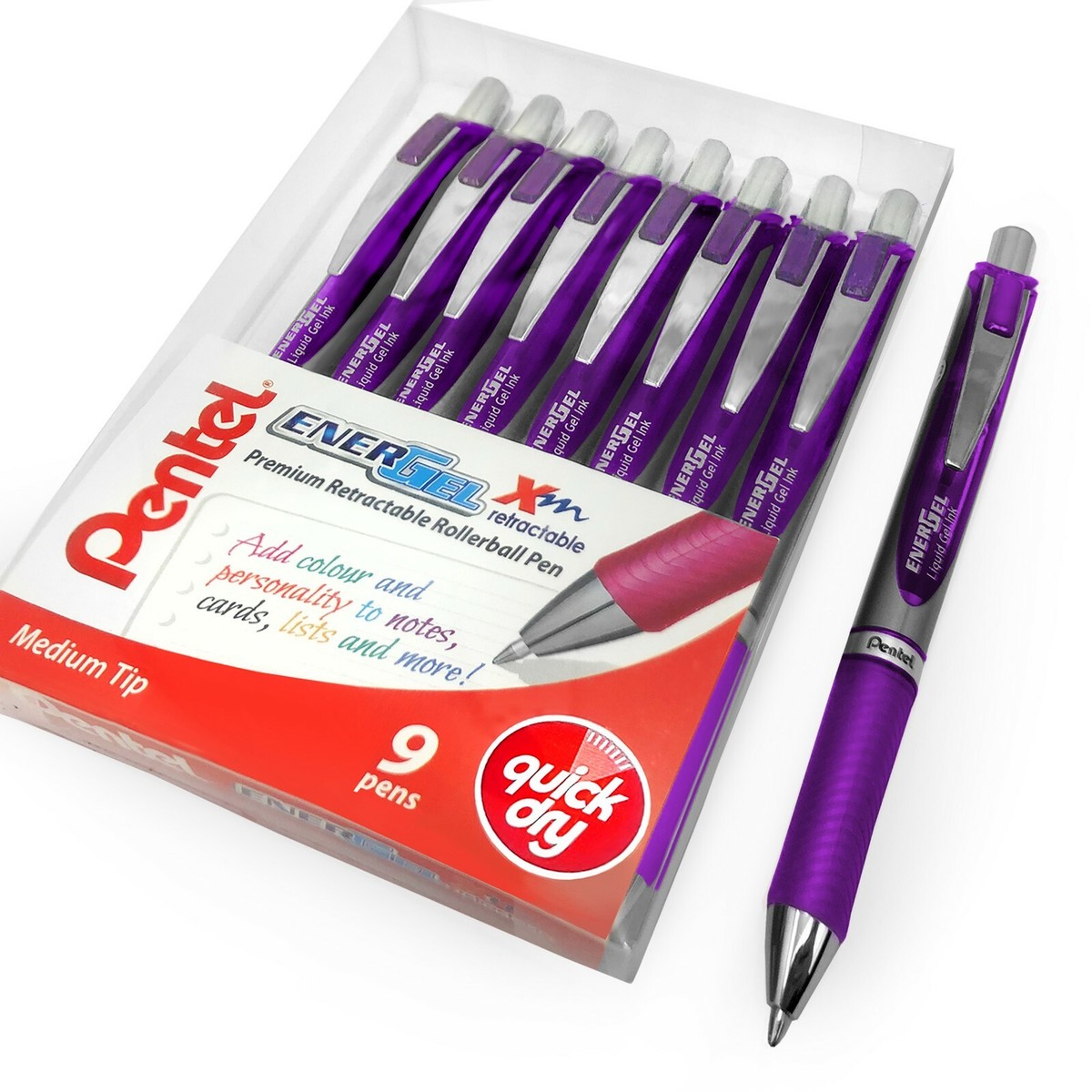 Lot 5 Stylos Roller Pentel EnerGel - Encre Gel 1.0mm - 5 Couleurs - Rechargeables