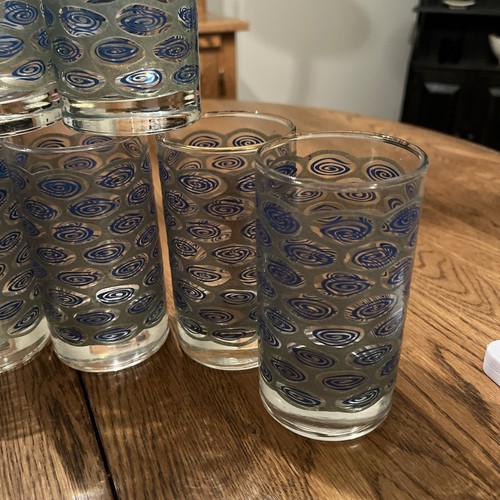 Vintage MCM Libbey Nordic Peacock Swirl Glasses Blue Green 5" Rare Bar Lot Of 7 - Picture 5 of 6