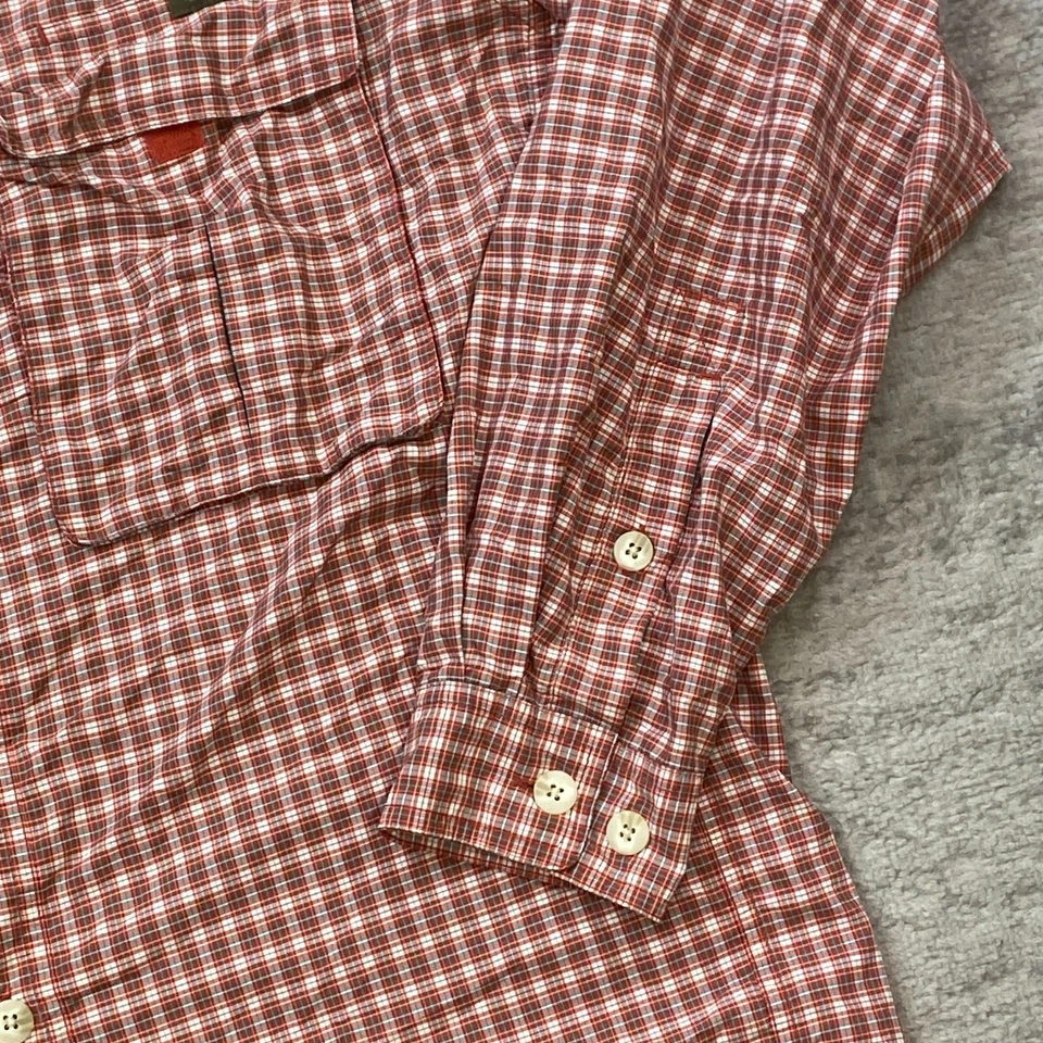 VTG ExOfficio Adventure Button Shirt Medium Red White Mesh Fish Performance Vent - Image 2 of 4
