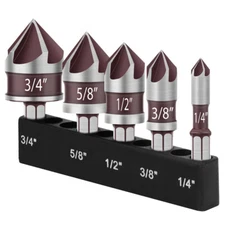 5pcs HSS Countersink Drill Bit 5-Flute Metal Wood Chamfer Cutter 82° 1/4"-3/4"
