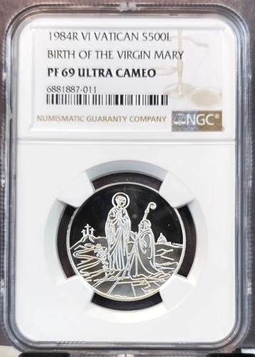 1984 VATICAN SILVER 500 LIRE THE VIRGIN MARY NGC PF 69 ULTRA CAMEO RARE TOP POP