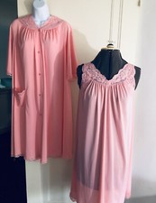 Vintage Shadowline Set Pink Babydoll Nightgown And Robe Lace Trim Petite Small