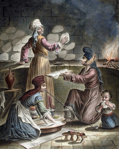 turkish women baking bread in kiln turkey painting 8x10 real