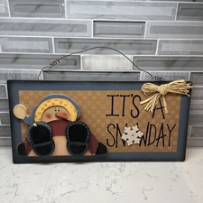 Holiday Home Wooden Wall Decoration It  s A Snow Day Winter Snowman Plaque