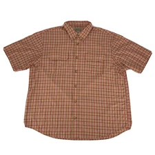 Mens Duluth Trading Co Lightweight Short Sleeve Button Up Shirt Orange Plaid 2XL