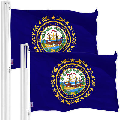 2 Pack: New Hampshire NH State Flag 3x5 Ft Printed 150D Poly, Indoor/Outdoor