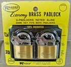 Solid Brass Cylinder 2 Piece Keyed Alike Padlock Set 1-5/8"  3 Keys Per Lock New — photo 1