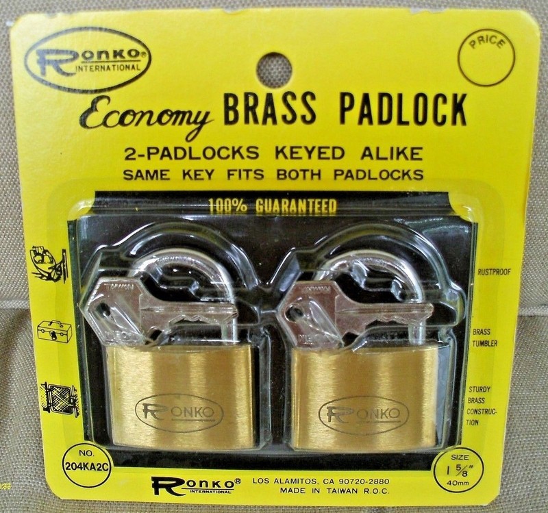 Solid Brass Cylinder 2 Piece Keyed Alike Padlock Set 1-5/8"  3 Keys Per Lock New