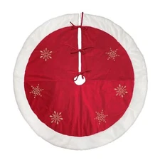 Old World Christmas Red Tree Skirt, Snowflakes with Faux Fur Trim, 48in