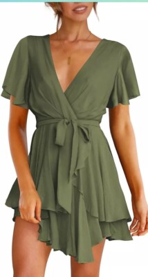 Amazon Olive Green Ruffled Side Tie Dress Woman s Size Medium 