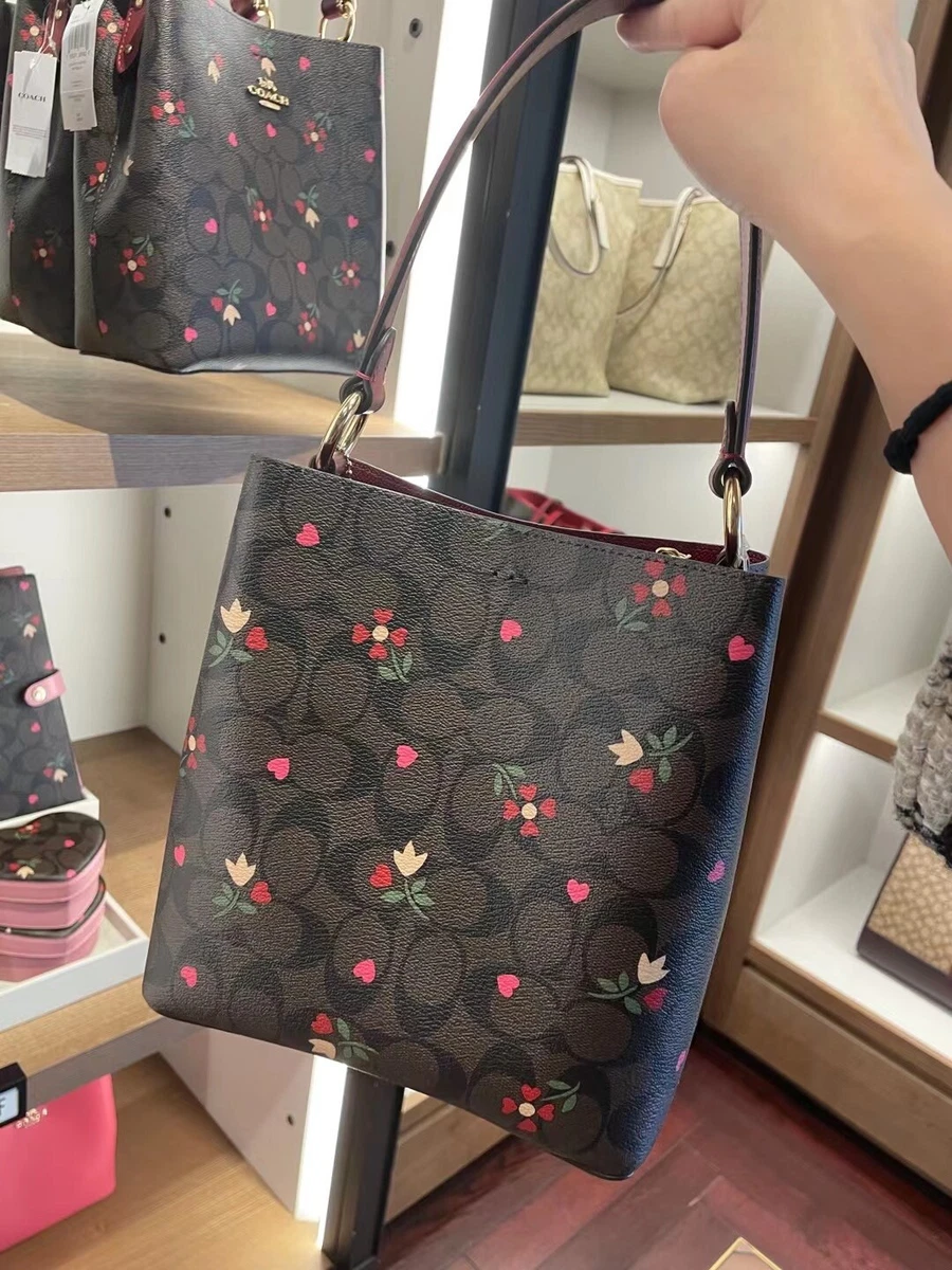 COACH Small Town Bucket Bag With Heart Floral Print