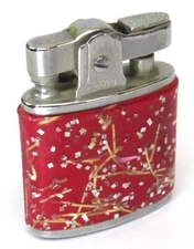 Excello Shurlite Glitter & Tinsel Clear/Red Wrapped Vintage Cigarette Lighter