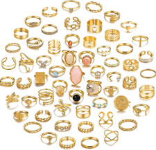 60 Pcs Gold Stacks Ring Sets for Women Non Tarnish, Dainty Vintage Stackable Rin
