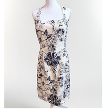 Lauren Ralph Lauren Halter Dress Womens 8 White Navy Blue Floral Cotton Sheath