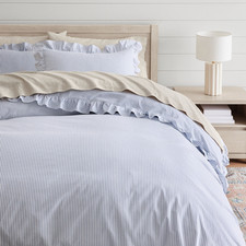 Pottery Barn Teen Ruffle Stripe Duvet Cover Blue White Rockport Twin/Twin XL