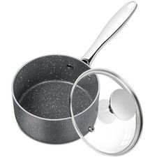 1 Quart Saucepan With Lid Granite Non Stick Sauce Pan Stainless Handle Grey