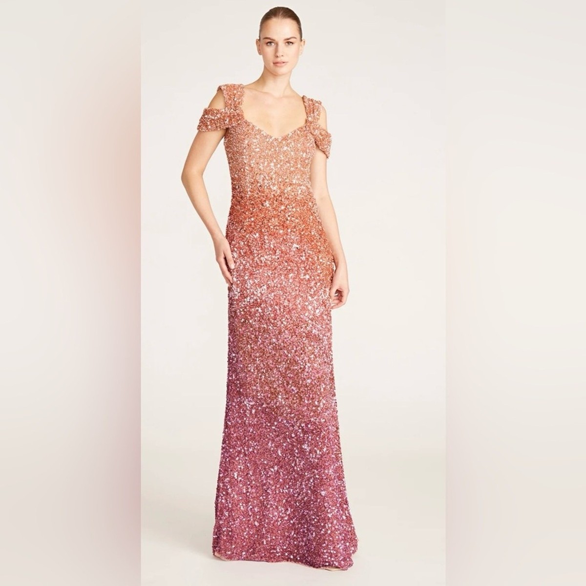 rose gold ombre bridesmaid dresses Rose Gold Sequins Long Bridesmaid Dress Backless – TANYA BRIDAL main image 1