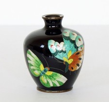 Antique Japanese Ginbari CLOISONNE VASE with Butterflies OTA TOSHIRO Mark