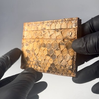 Burnt orange genuine Burmese python luxury cardcase wallet, Handmade in the USA