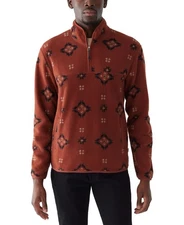 Frank And Oak Men's Relaxed Fit Half Zip Long Sleeve Geo Sweatshirt Red Medium