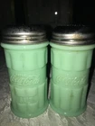 Vintage COCA-COLA Tablecraft JADEITE Green GLASS Retro SALT&PEPPER SHAKERS 4½" T