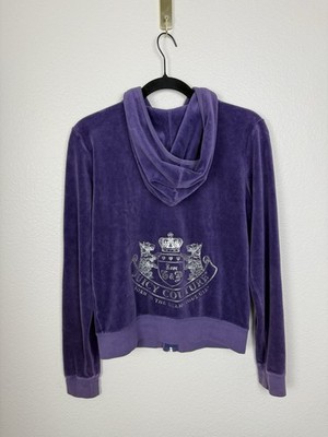 Juicy Couture Velour Track Jacket Womens XL Purple Zip Up Hoodie Y2K Streetwear