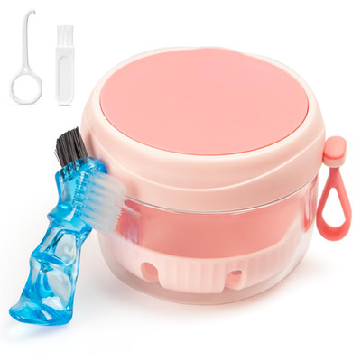 Denture Case, Leak Proof Denture Bath Cup for Travel, Pink Denture Container ...