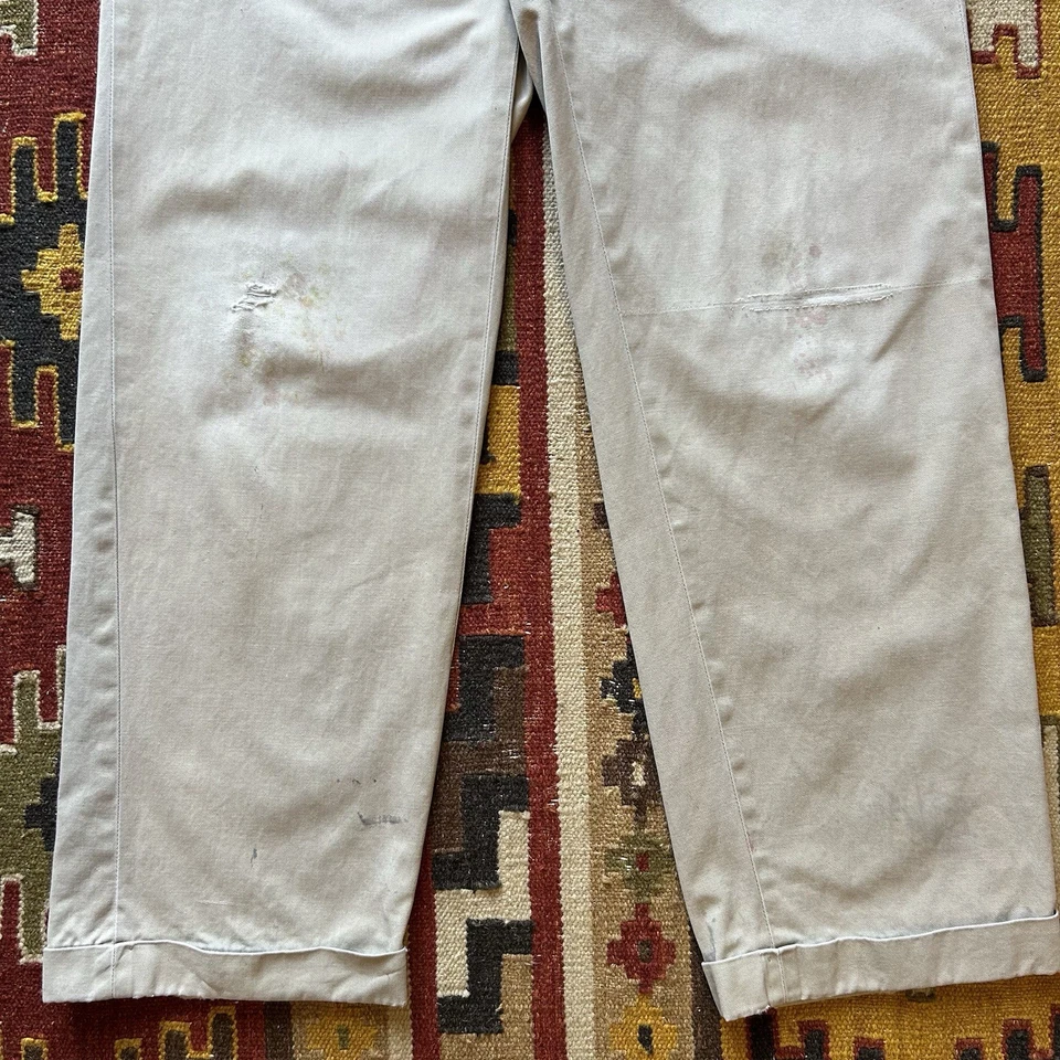 Vintage 1950s 60s Cotton Chino Trousers Khaki Pants Sz 32 - Distressed - Image 3 of 4
