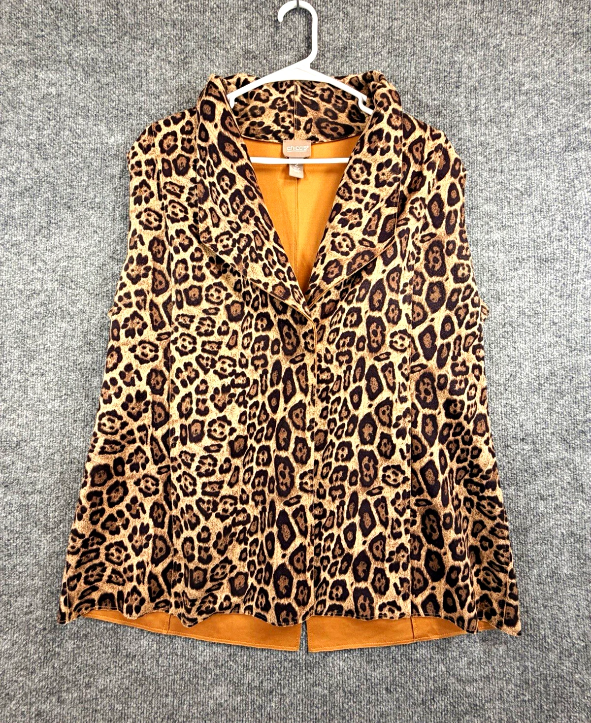 Chico's Leopard Print Fleece Zip Front Lined Vest Womens Size 2 Brown Black - product detail image 1