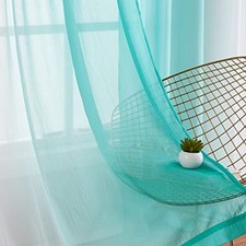 Ombre Chiffon Sheer Curtains Teal 52"W x 54"L Pack of 2 Rod Pocket: Teal