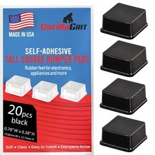 Black Tall Square Adhesive Rubber Bumper Pads - Made in 20 Pcs Black,