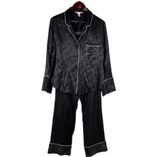 Victorias Secret Signature Satin Pajama Set L/XL Black Shadow Script Lounge