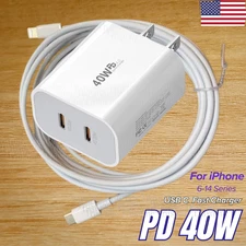 40W USB Type C Fast Charger Power Adapter PD Cable For i-Phone 14/13/12/11/8/7/6