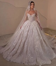 Wedding Dress Pearls Bridal Ball Gowns Strapless Sleeveless Princess Bride Dress