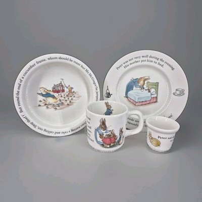 Vintage Wedgwood Peter Rabbit Nursery Ware 4 Pc Set Boxed Beatrix Potter Crazed