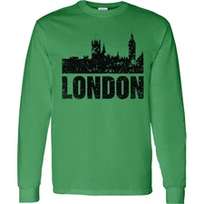 Inktastic London England City Skyline With Grunge Long Sleeve T-Shirt Skylines
