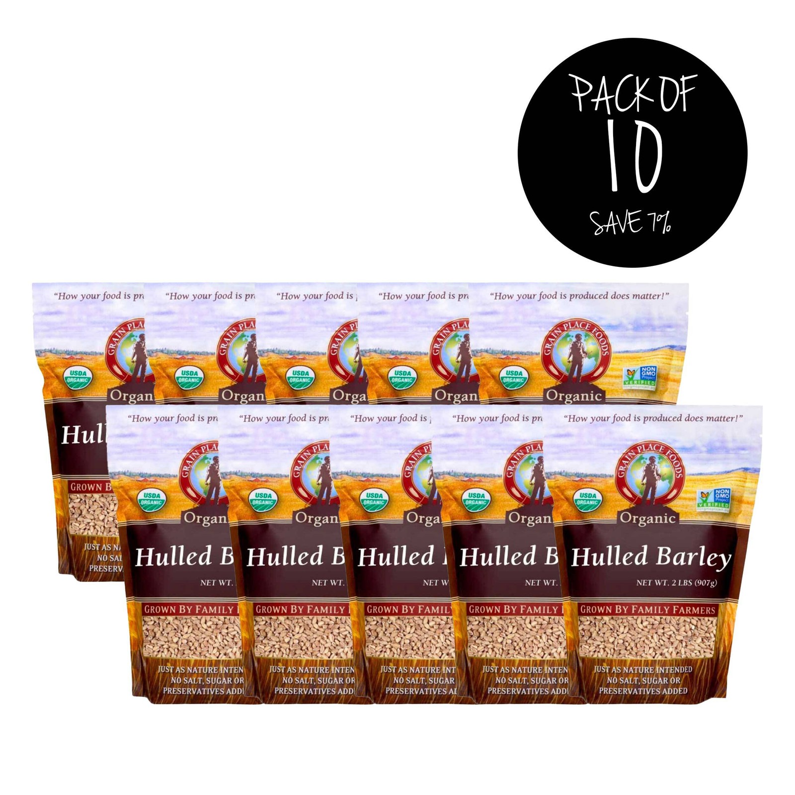 Organic Hulled Barley | Pack of 10 | 2 lb | Non-GMO | Grain Place Foods