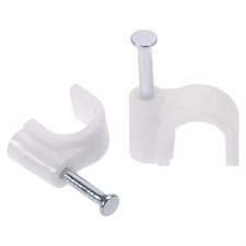 100 PCS Circle Ethernet Nylon Wire Cable Clips Clamps Steel Nail 7mm White