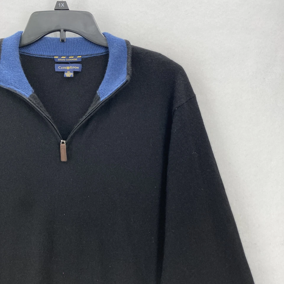 Club Room Sweater Mens XL Black Blue Cashmere Half Zip Pullover Estate Knit - Image 2 of 4