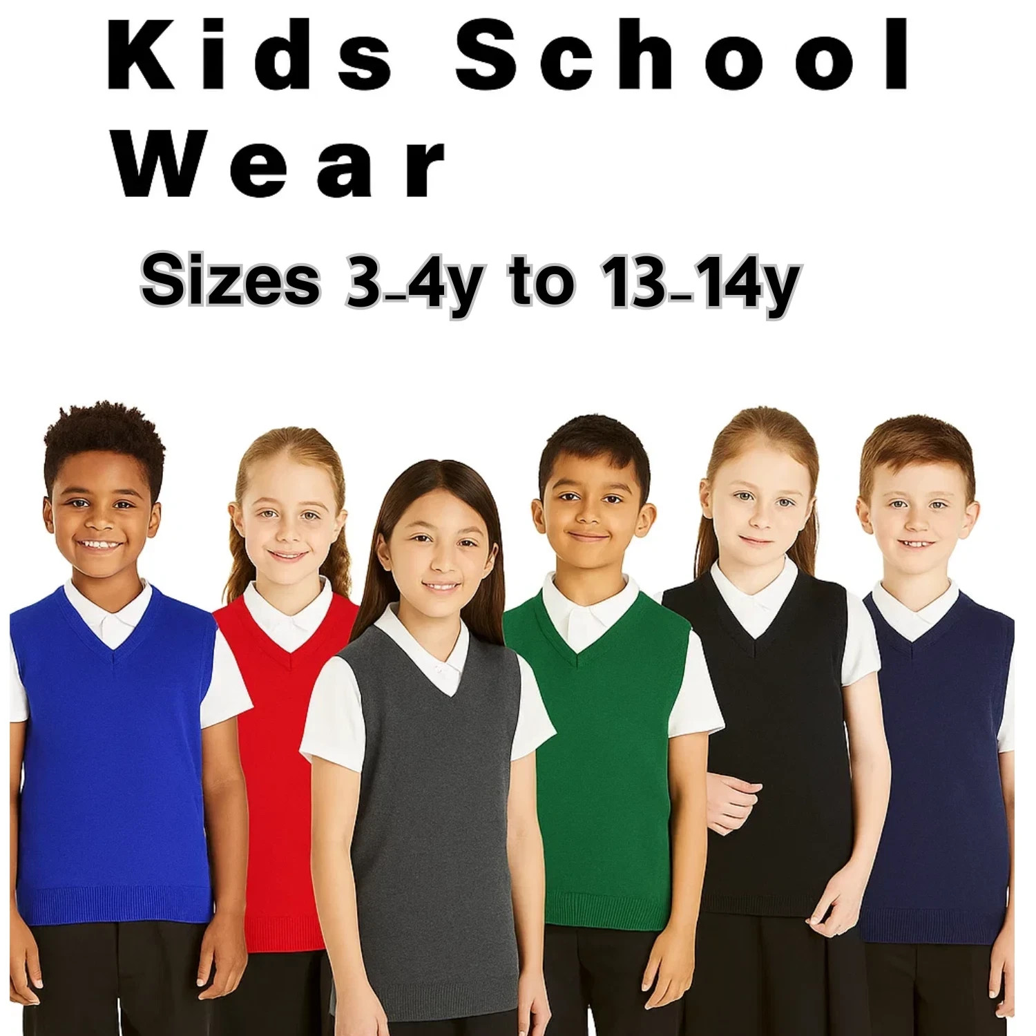 NEW KIDS BOYS GIRLS SCHOOL UNIFORM KNITTED V NECK SLEEVELESS TANK TOP JUMPER