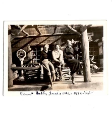 1934 Camp Baldy Lodge Real Photo Candid Lady Rustic VTG Vacation Campers Scale 