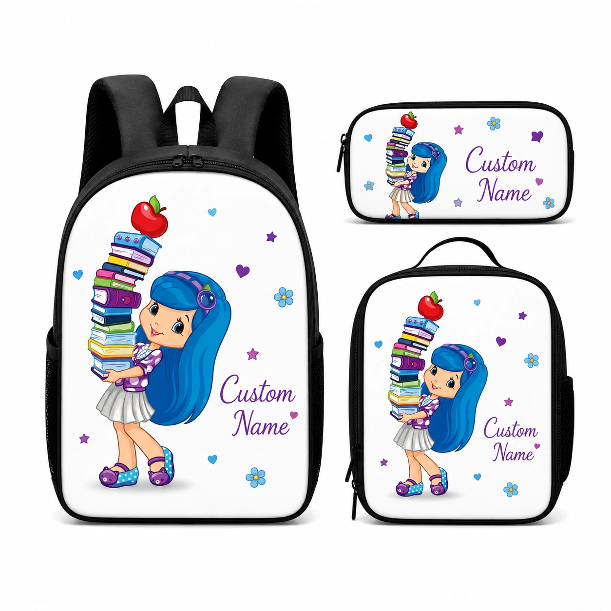 Personalized Strawberry Garden Backpack Set Custom Name School Bag & Lunch Bag