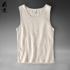 100 Pure Linen Men's Summer Sleeveless Vest Loose Fit Open Back Design Standard
