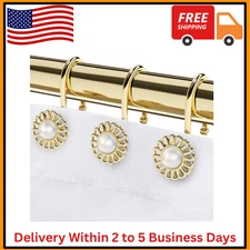 Shower Curtain Hooks Rings, Decorative Shower Curtain Hangers, Heavy Duty Gold