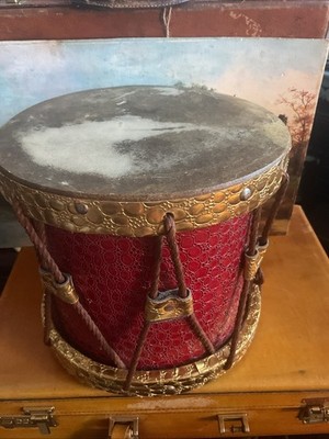 Vintage kleine Trommel, 10 cm groß, rot und gold