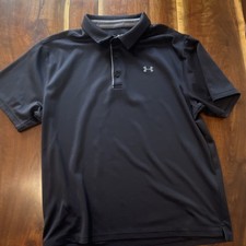 Under Armour Men's 2XL Polo Shirt Black HeatGear Loose Fit Short Sleeve